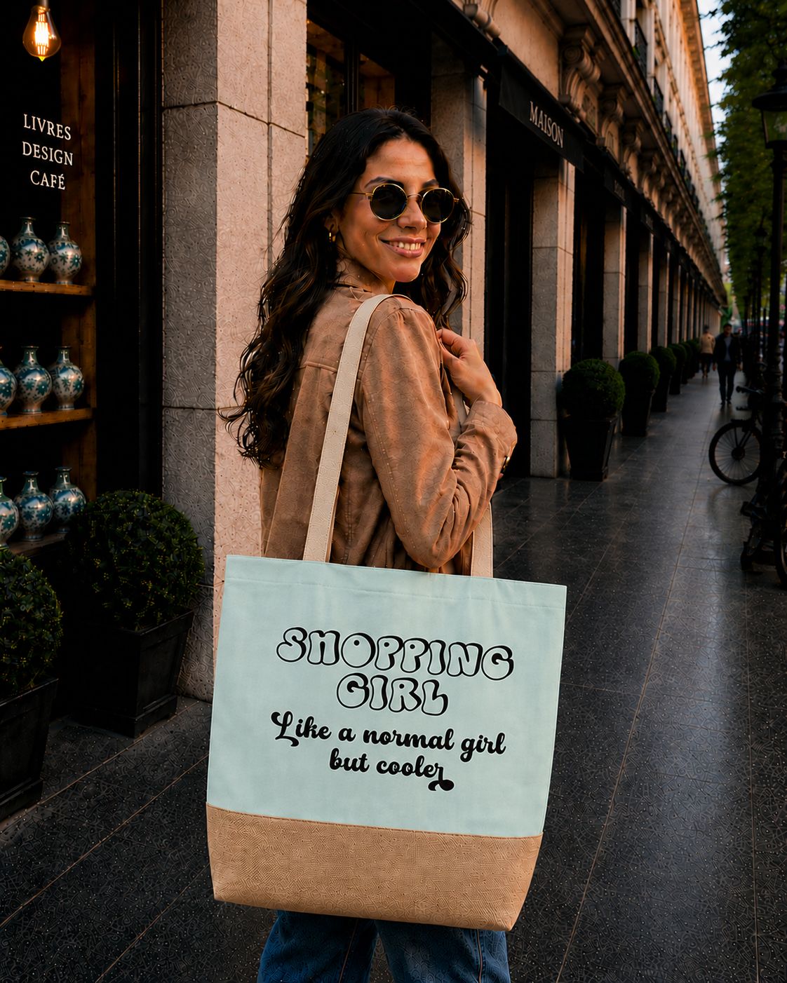 Strandtas “Shopping Girl – Like A Normal Girl But Cooler” – Grappige Shopper voor Fashion &amp; Shopping Lovers