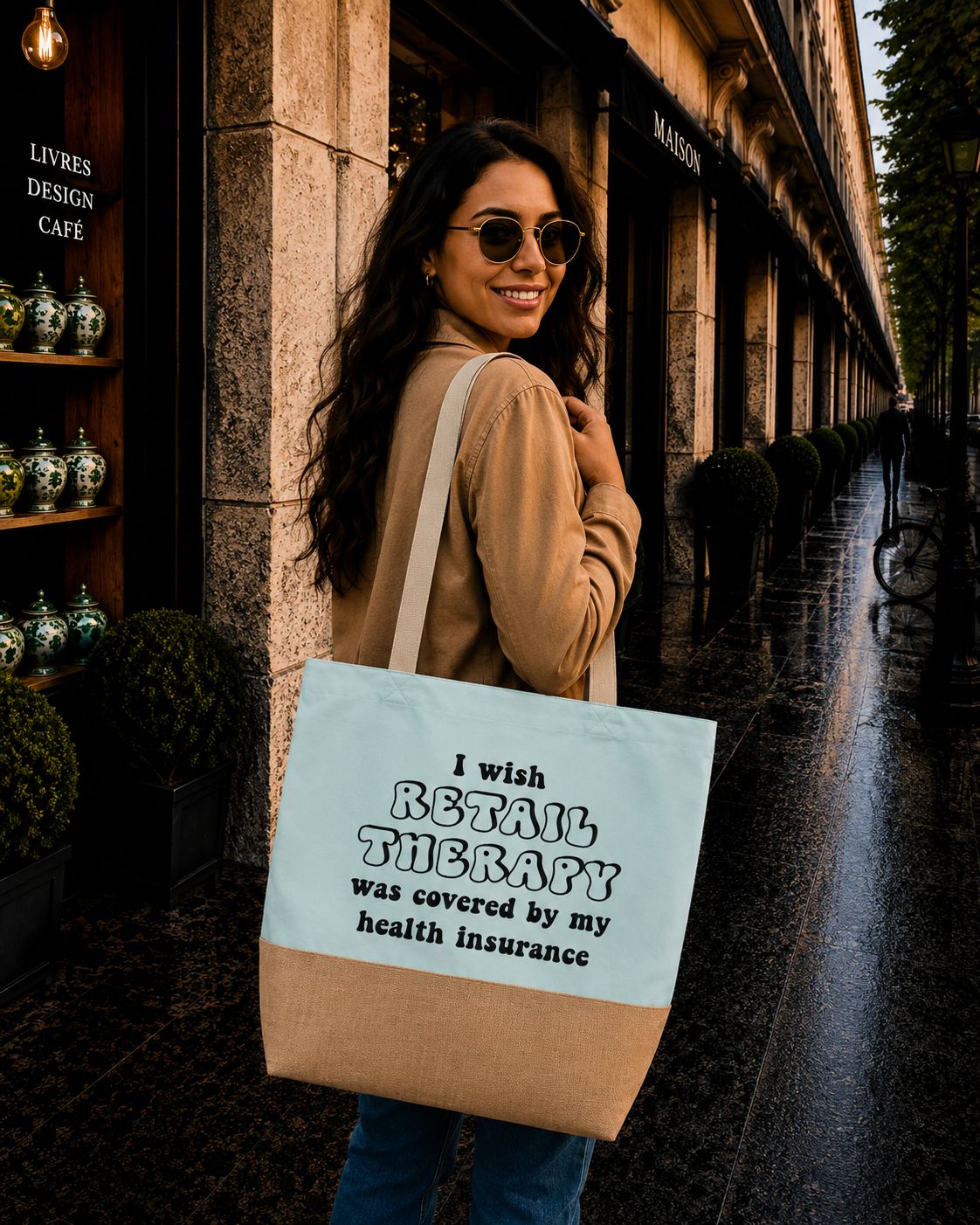Strandtas “I Wish Retail Therapy Was Covered By My Health Insurance” – Grappige Shopper voor Shopping Lovers