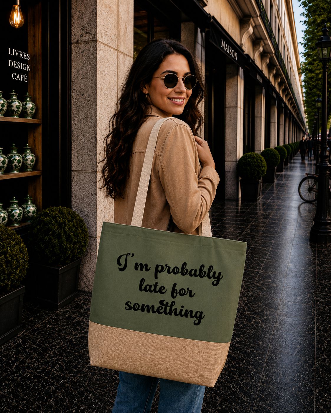 Strandtas “I’m Probably Late For Something” – Grappige Shopper met Sarcastische Quote &amp; Dagelijkse Vibes