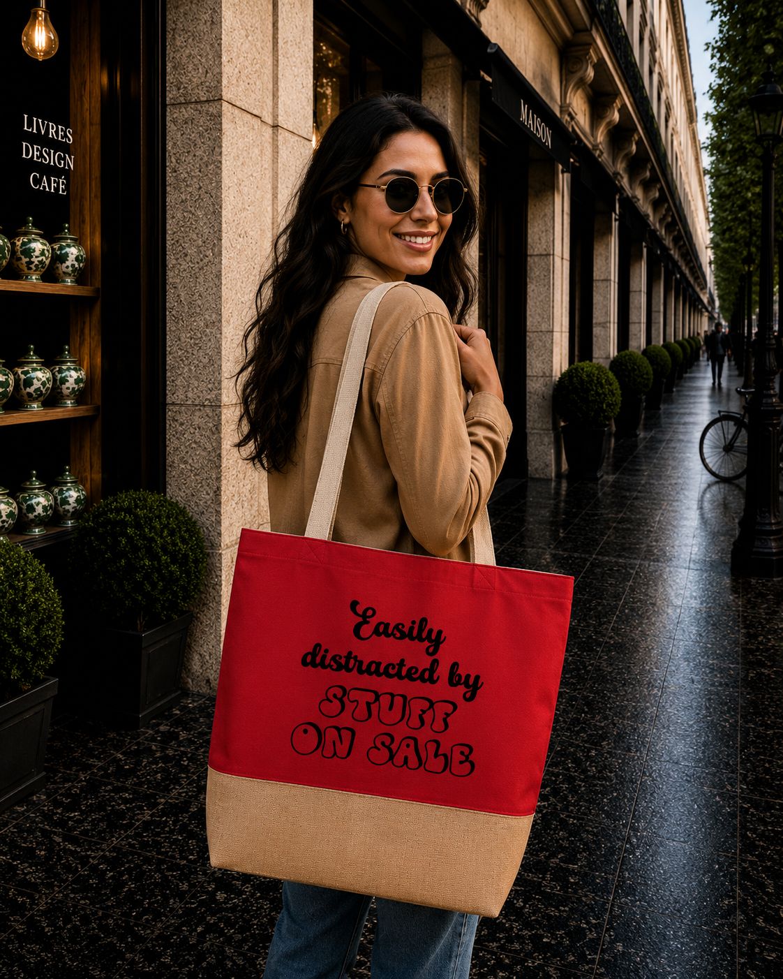 Strandtas “Easily Distracted By Stuff On Sale” – Grappige Shopper voor Koopjesjagers &amp; Shopping Lovers