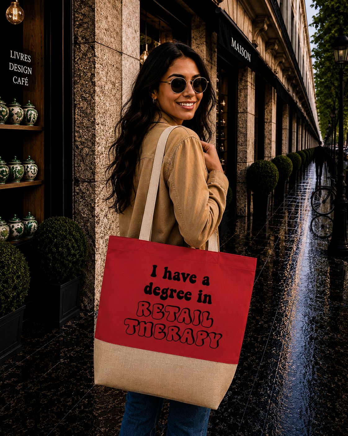 Strandtas “I Have A Degree In Retail Therapy” – Grappige Shopper voor Shopping Queens &amp; Fashion Lovers