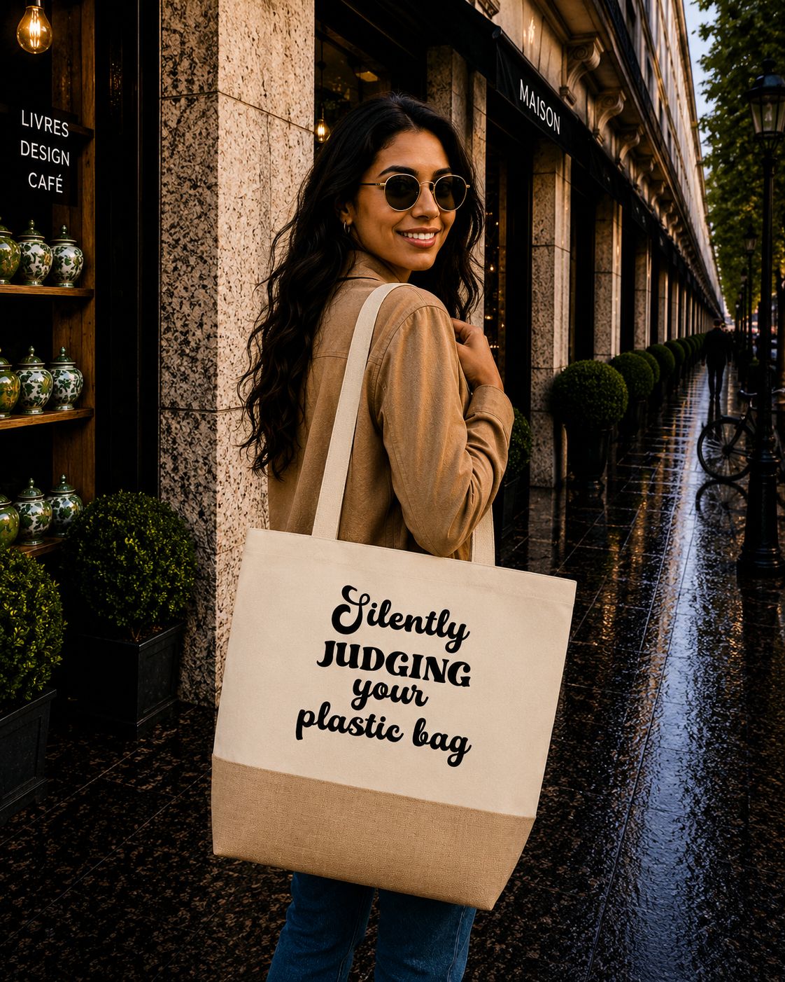Strandtas “Silently Judging Your Plastic Bag” – Grappige Herbruikbare Shopper met Eco Humor