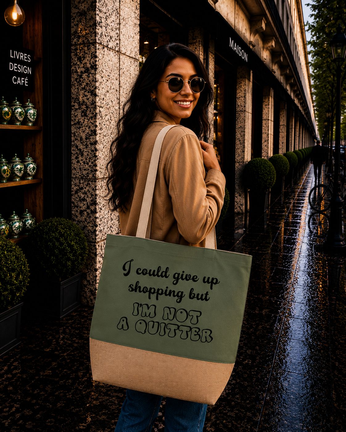 Strandtas “I Could Give Up Shopping But I’m Not A Quitter” – Grappige Shopper voor Shopaholics &amp; Humor Lovers