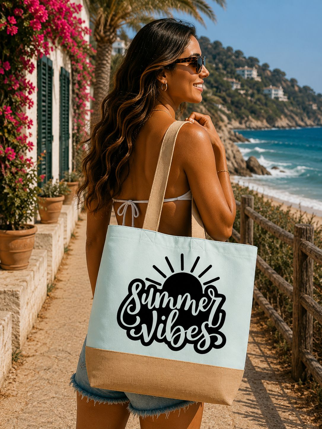 Summer Vibes Strandtas – Grote Canvas Beach Bag met Zomerse Print