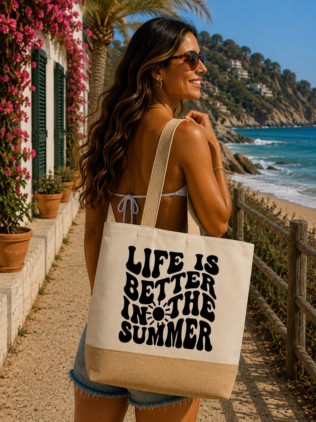 Life is Better in the Summer Strandtas – Grote Canvas Beach Bag met Zomerse Quote
