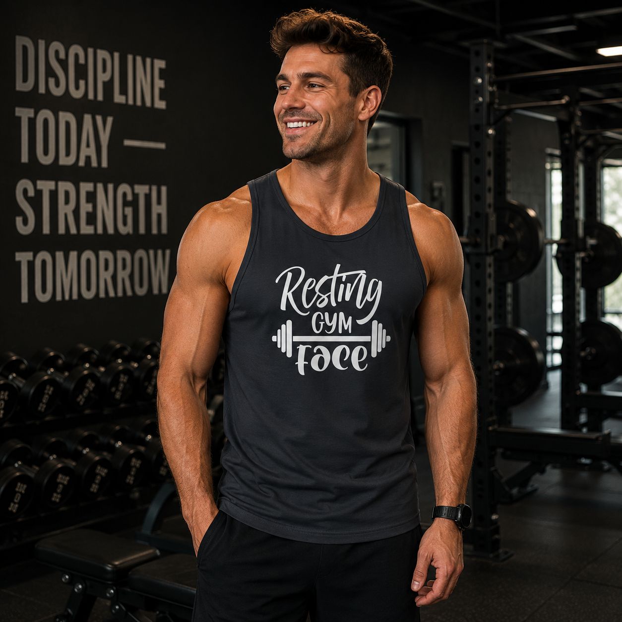 Resting Gym Face Tanktop - Grappige Fitness Tanktop - Leuk Cadeau voor Sportliefhebbers