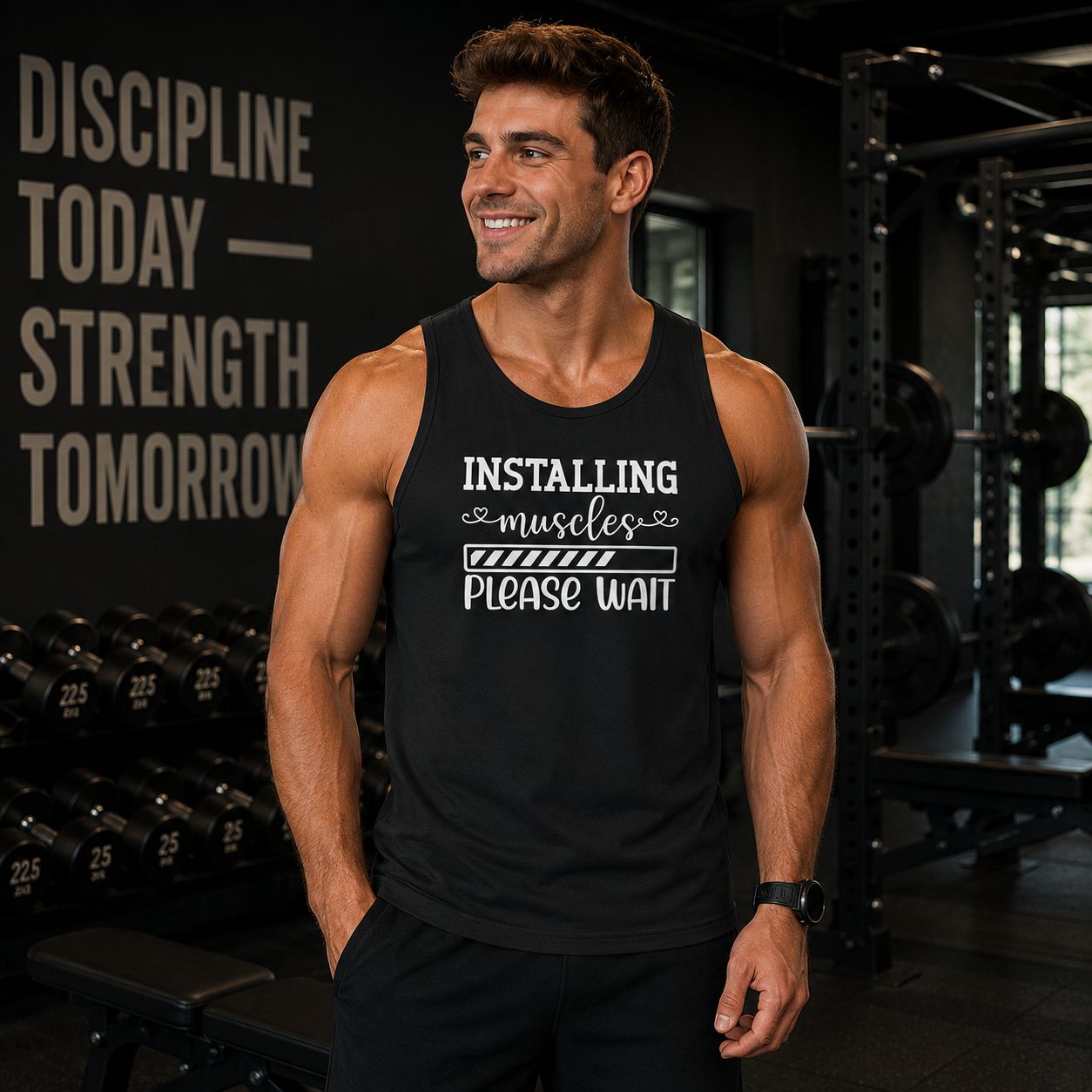 Installing Muscles Please Wait Tanktop - Grappige Fitness Tanktop - Leuk Cadeau voor Sportliefhebbers