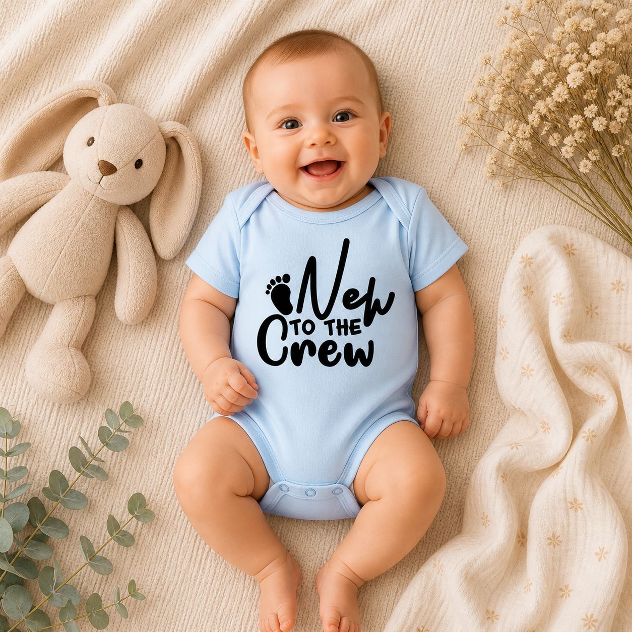Baby Romper “New To The Crew” – Schattige Babykleding &amp; Origineel Kraamcadeau