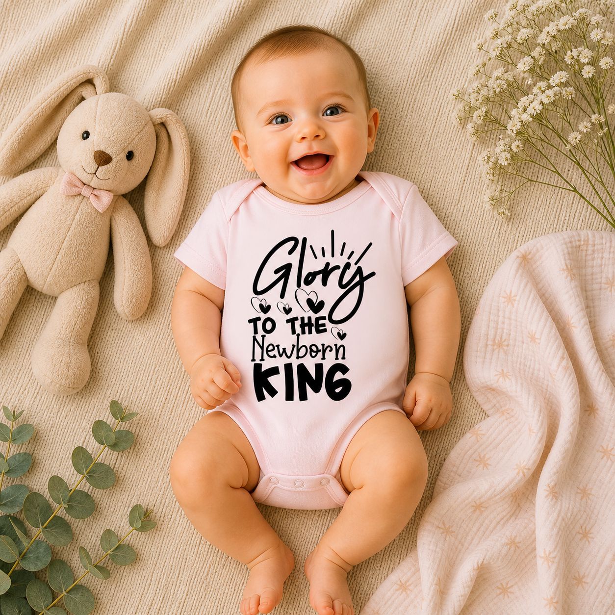 Baby Romper “Glory To The Newborn King” – Schattige Babykleding &amp; Origineel Kraamcadeau