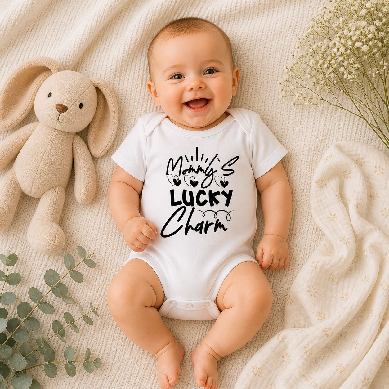 Baby Romper “Mommy’s Lucky Charm” – Schattige Babykleding &amp; Lief Kraamcadeau