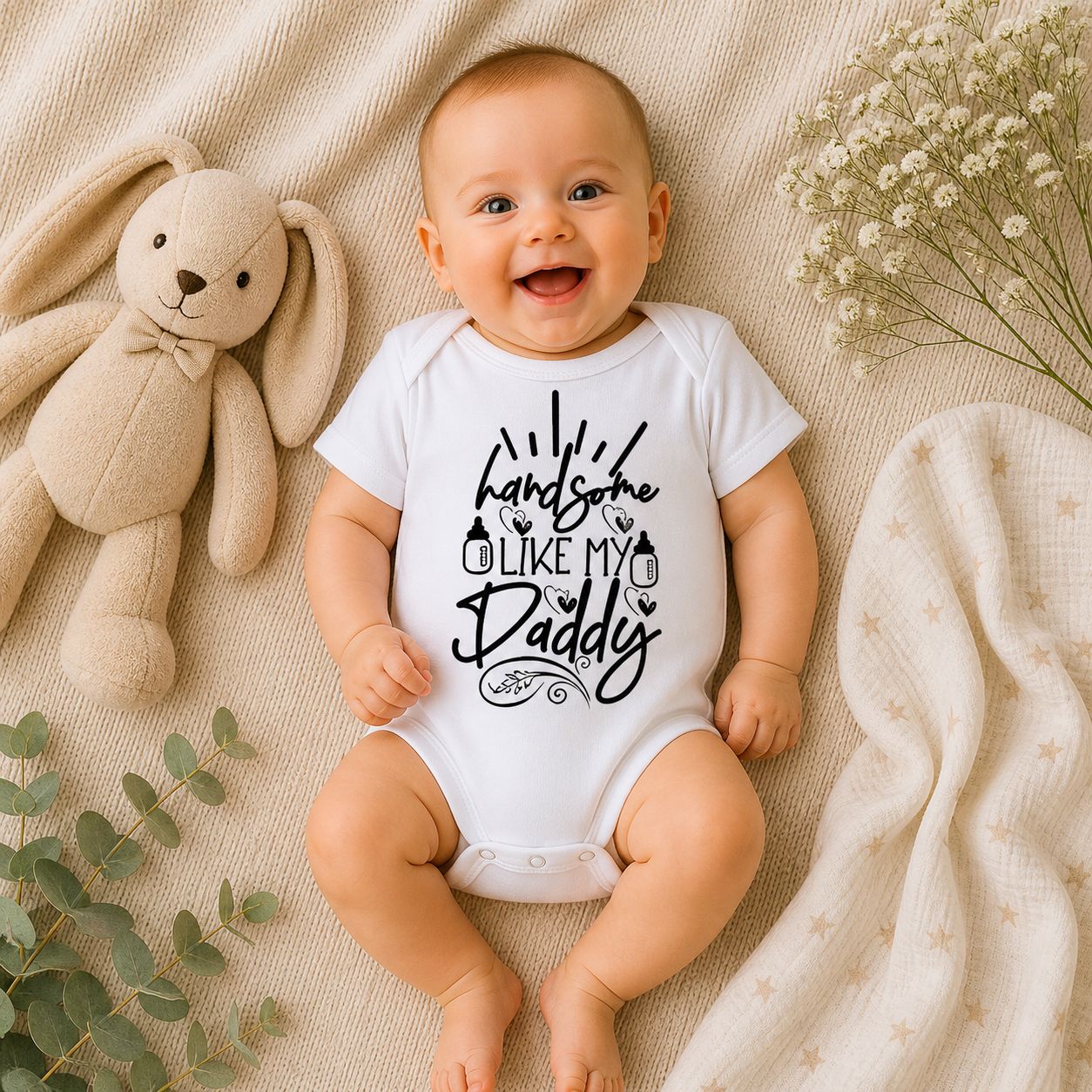 Baby Romper “Handsome Like My Daddy” – Stoere Babykleding &amp; Origineel Kraamcadeau