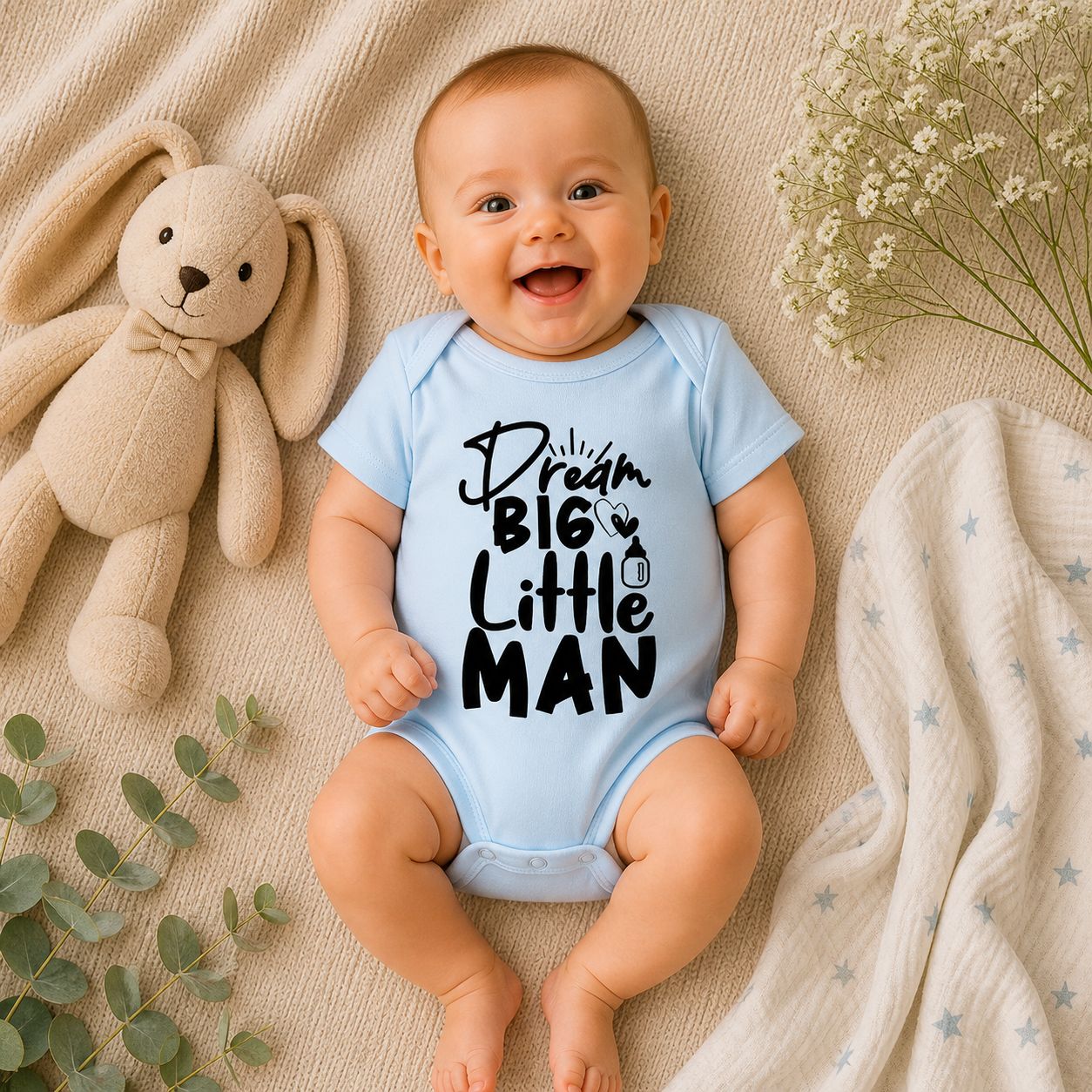 Baby Romper “Dream Big Little Man” – Stoere Babykleding &amp; Origineel Kraamcadeau