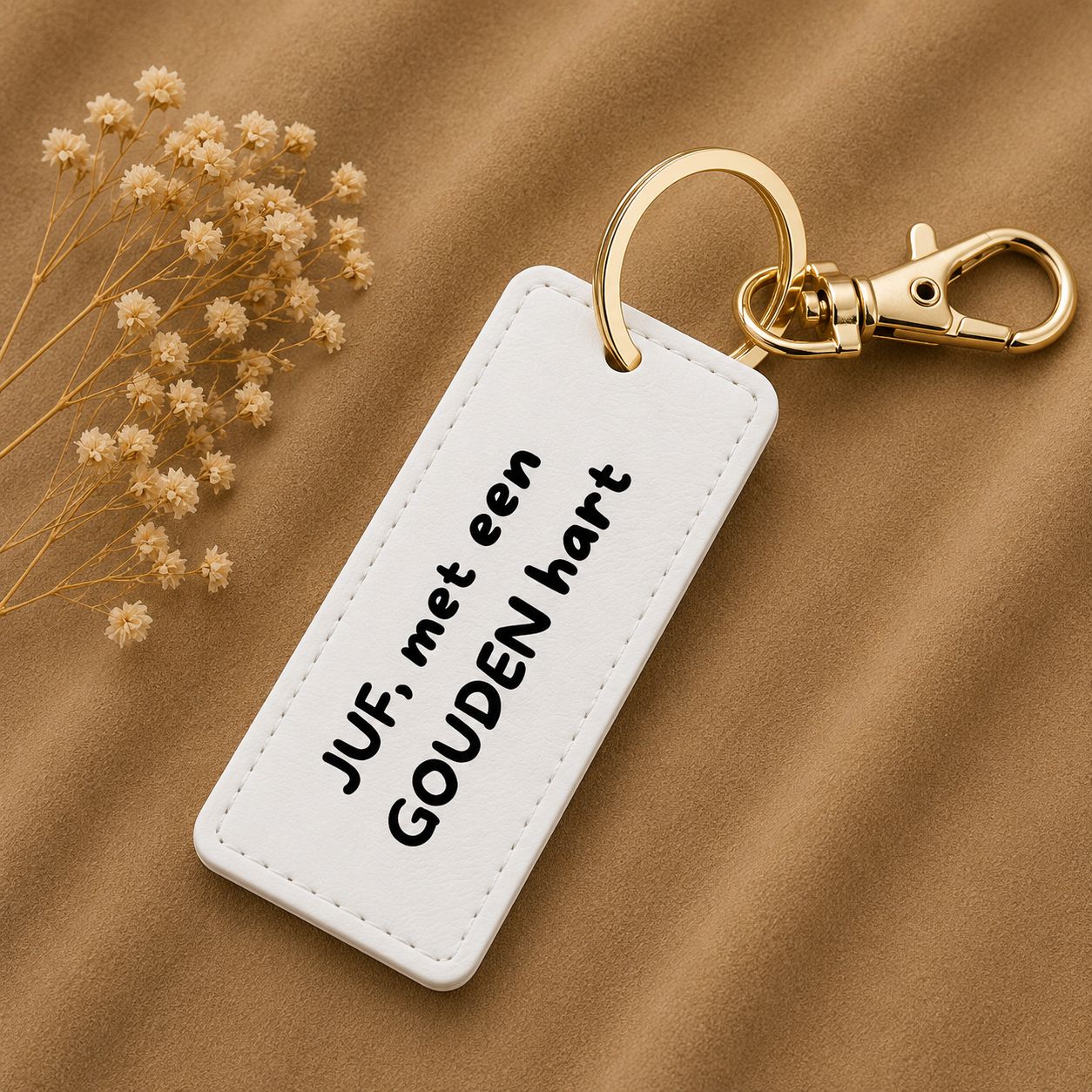 Sleutelhanger Juf Met Een Gouden Hart – Origineel Cadeau Voor Juf