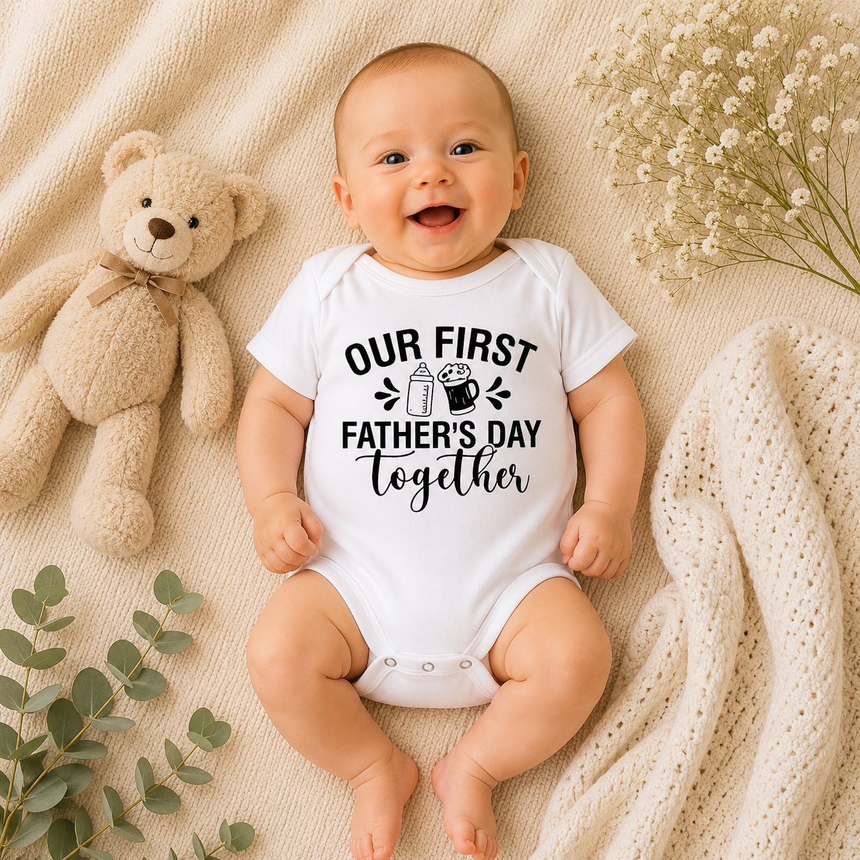 Baby Romper “Our First Father’s Day Together” – Lief Vaderdag Cadeau &amp; Schattige Babykleding