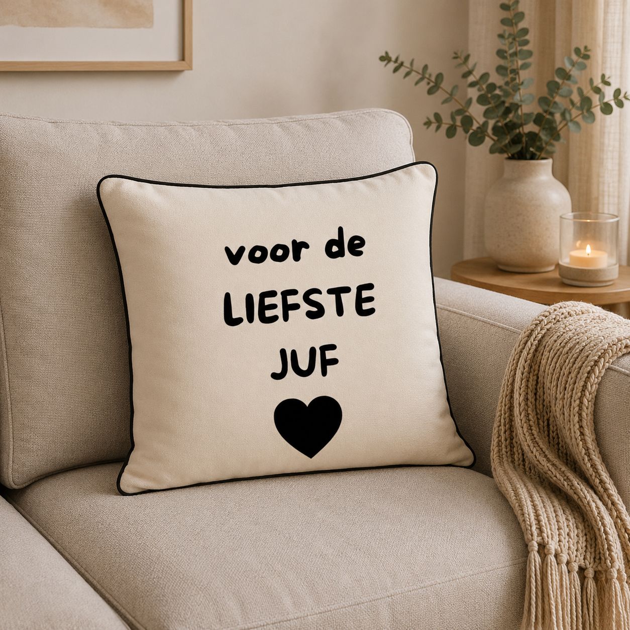 Voor De Liefste Juf Sierkussen – Origineel Cadeau Voor Juf – Decoratief Kussen Met Tekst
