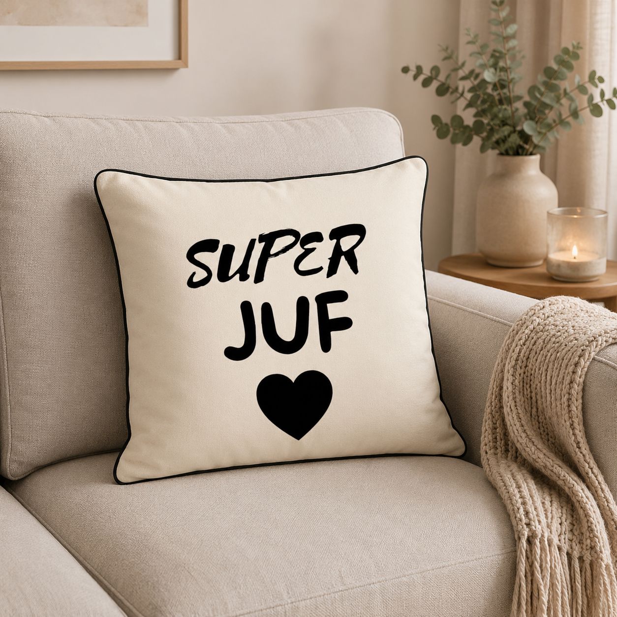 Super Juf Sierkussen – Origineel Cadeau Voor Juf – Decoratief Kussen Met Tekst