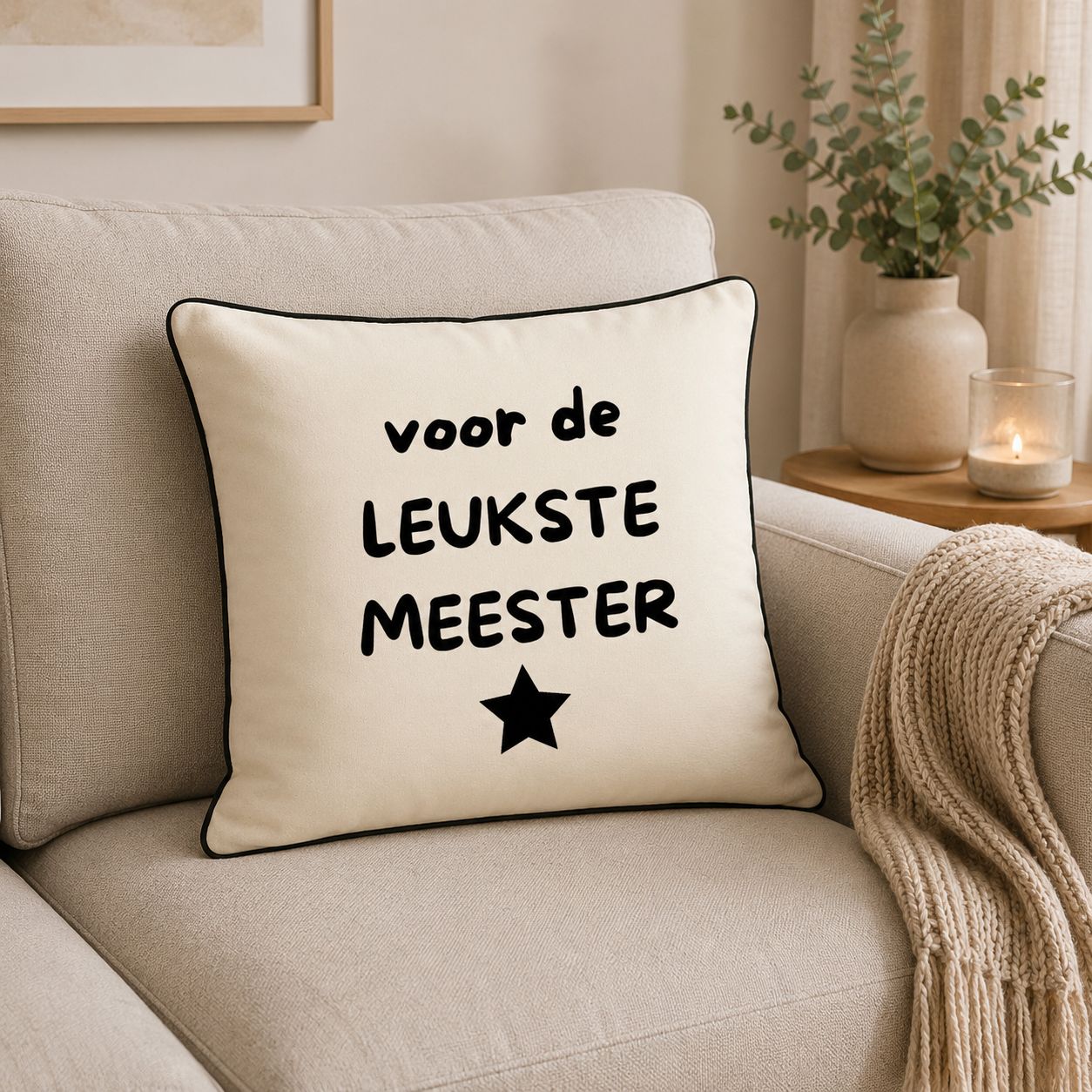 Voor De Leukste Meester Sierkussen – Origineel Cadeau Voor Meester – Decoratief Kussen Met Tekst