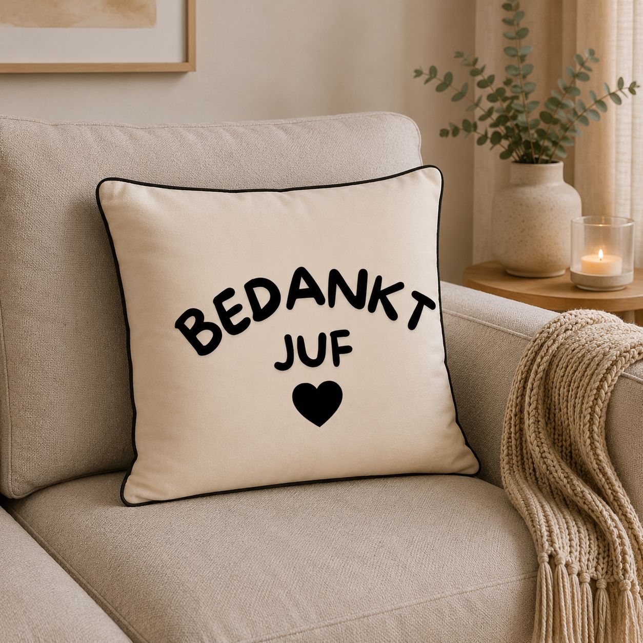 Bedankt Juf Sierkussen – Origineel Cadeau Voor Juf – Decoratief Kussen Met Tekst