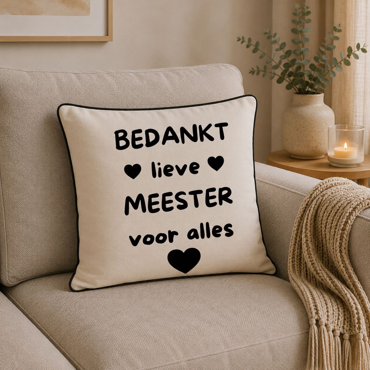 Bedankt Lieve Meester Voor Alles Sierkussen – Origineel Cadeau Voor Meester – Decoratief Kussen