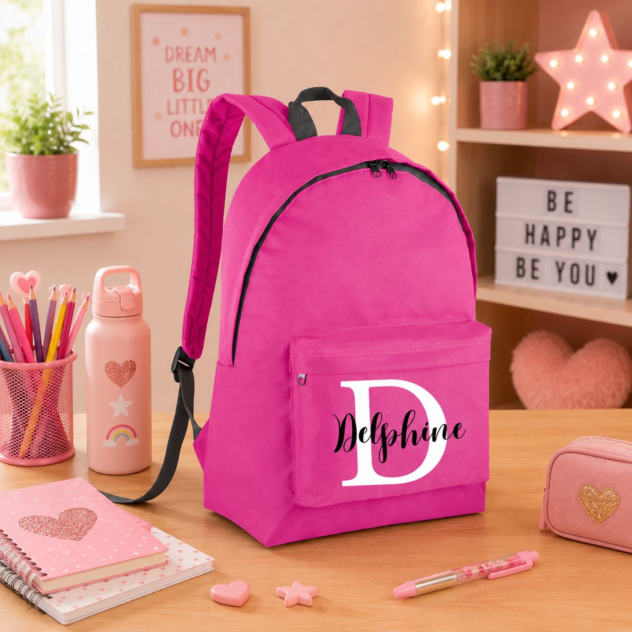 Klassieke Rugzak Boekentas Junior met Letter en Naam – Gepersonaliseerde Schooltas voor Kinderen - 28 cm x 16 cm
