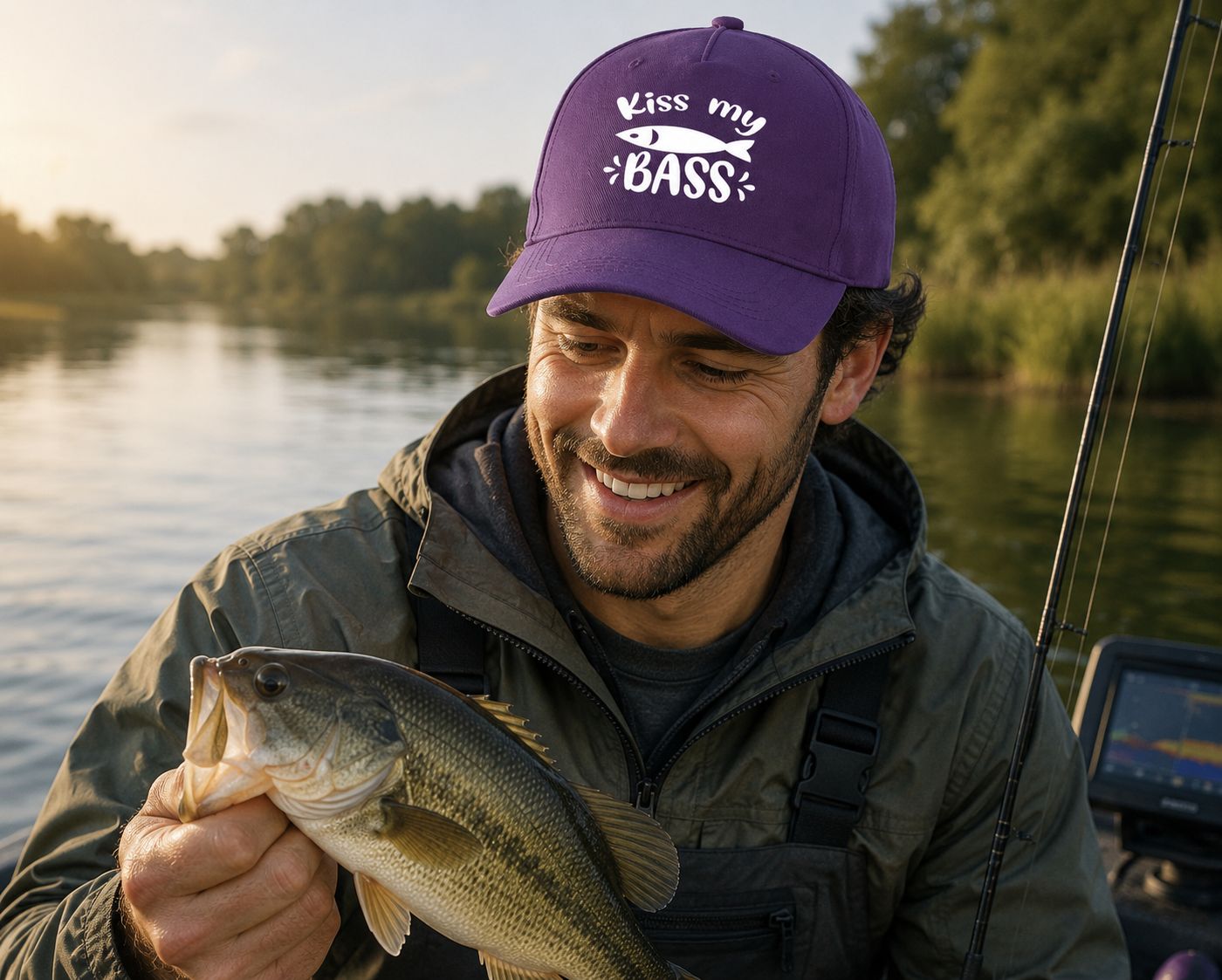 Kiss My Bass Pet – Grappige Visser Pet – Unisex Cap Voor Sportvissers &amp; Visliefhebbers