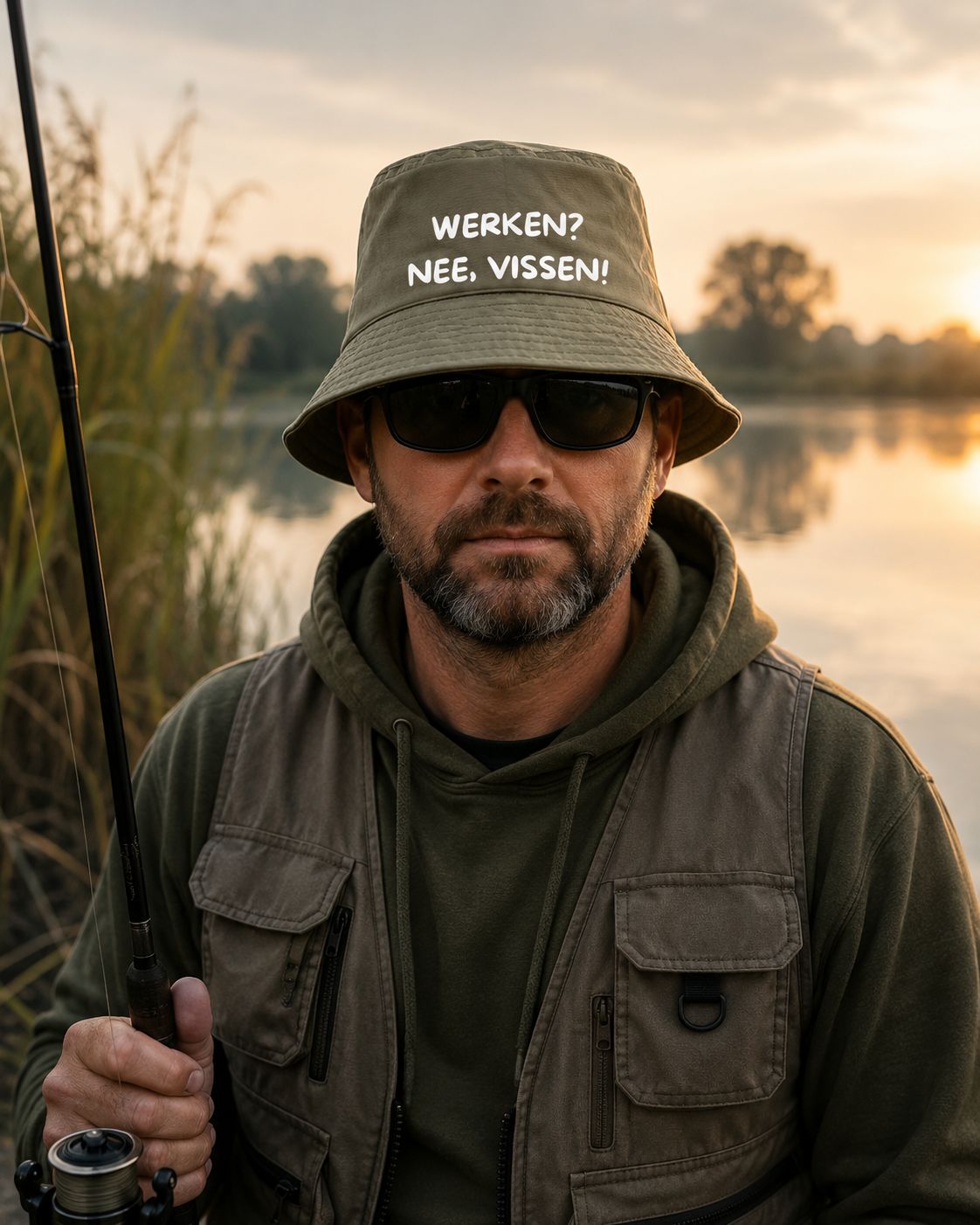 Werken? Nee, Vissen! Vissershoedje – Grappige Bucket Hat voor Visliefhebbers