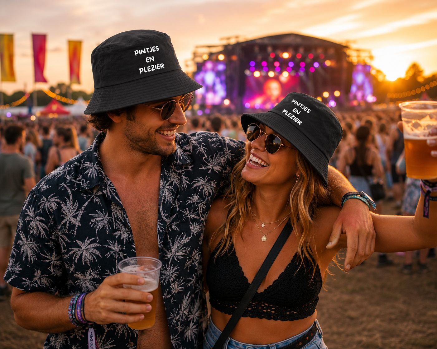 Pintjes En Plezier Bucket Hat – Grappig Festivalhoedje voor Bierliefhebbers