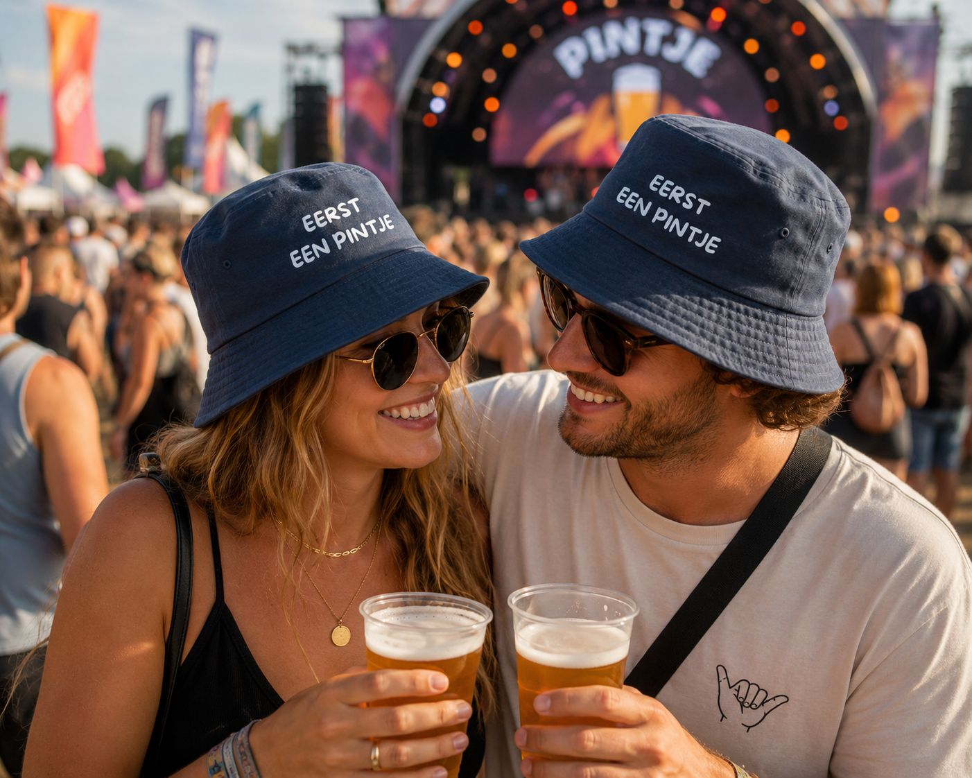 Eerst Een Pintje Bucket Hat – Grappig Festivalhoedje voor Bierliefhebbers