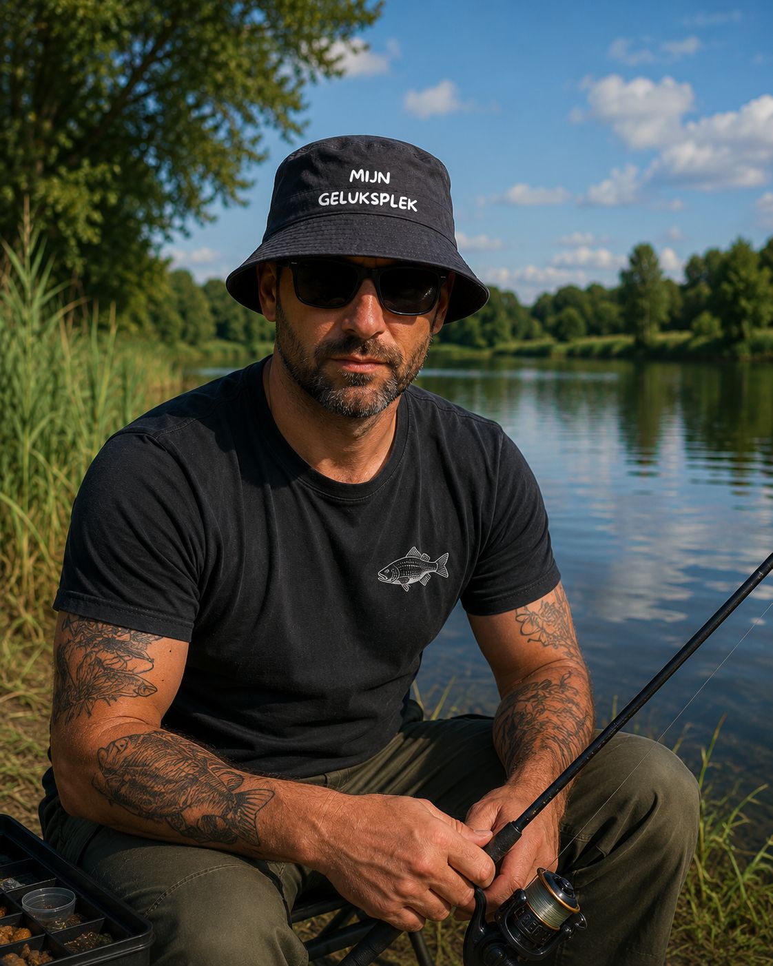 Mijn Geluksplek Vissershoedje – Bucket Hat voor Vissers en Natuurliefhebbers