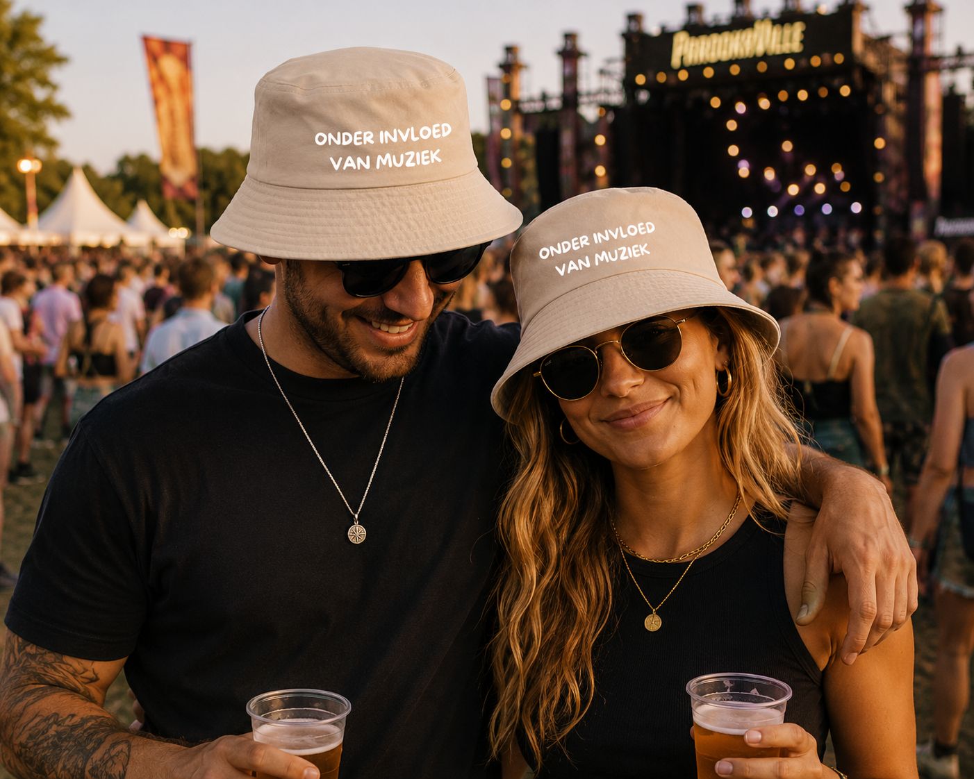 Onder Invloed Van Muziek Bucket Hat | Festival Hoedje met Grappige Tekst
