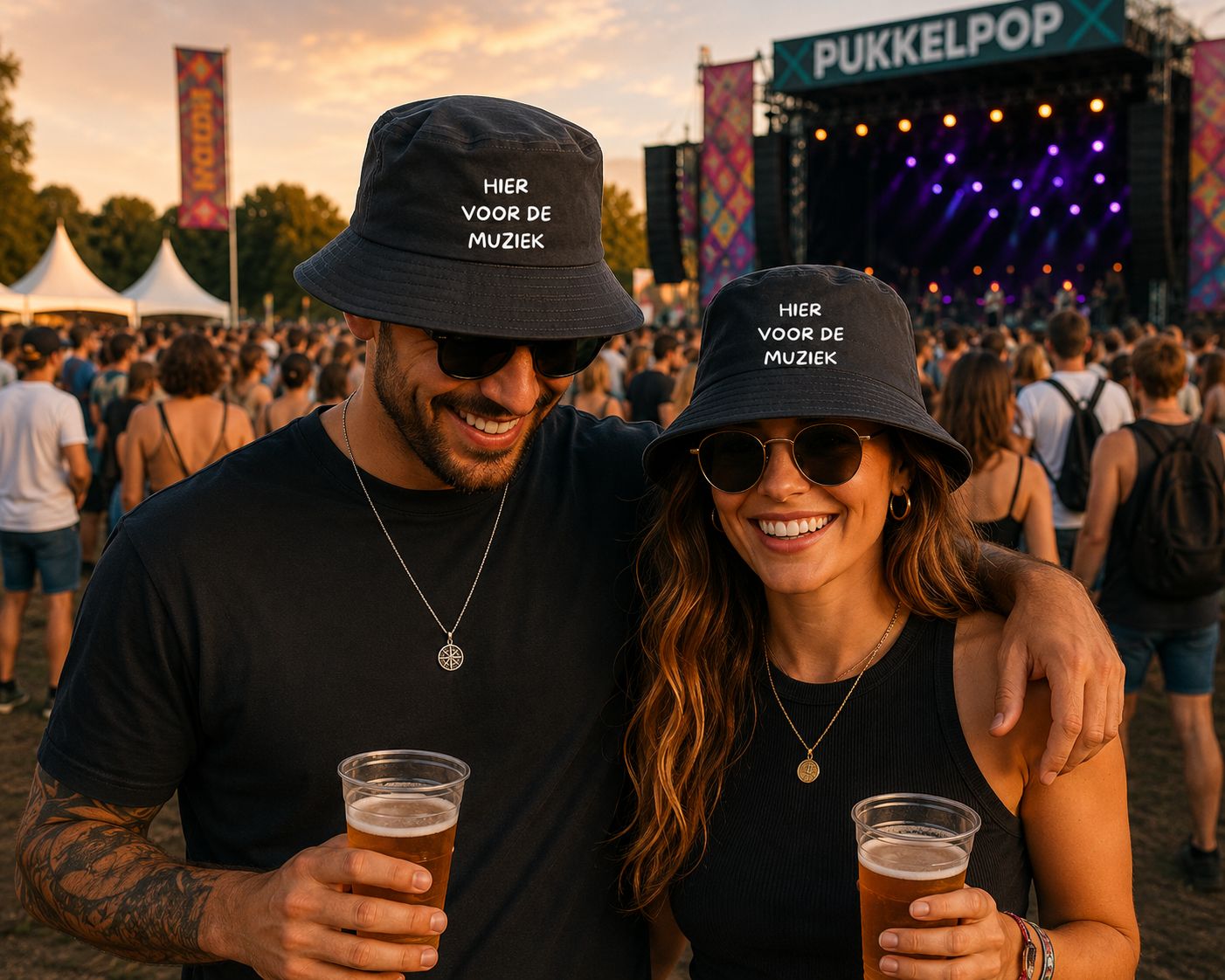Hier Voor De Muziek Bucket Hat | Festival Hoedje met Grappige Tekst