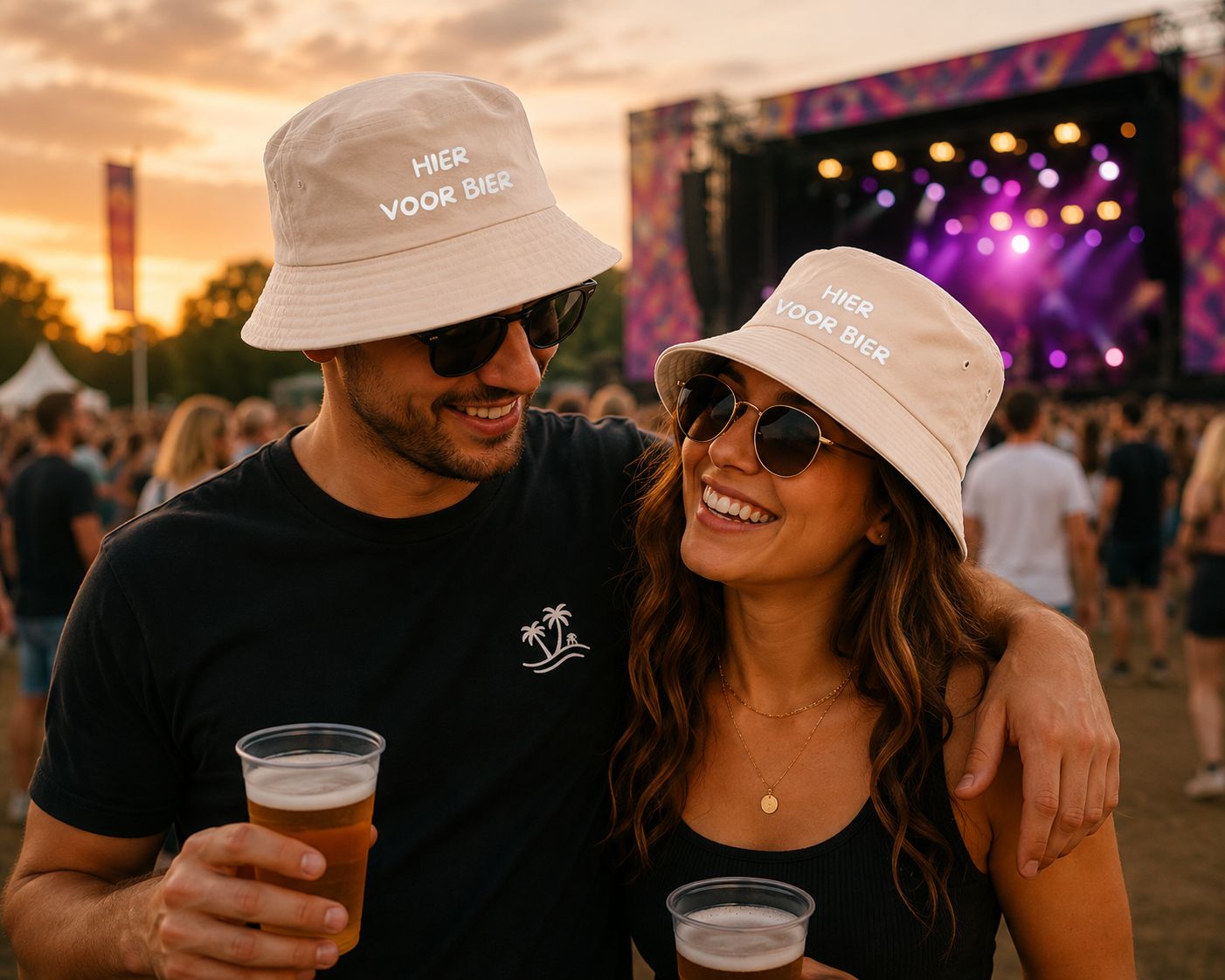 Hier Voor Bier Bucket Hat – Grappig Festival Hoedje met Tekst