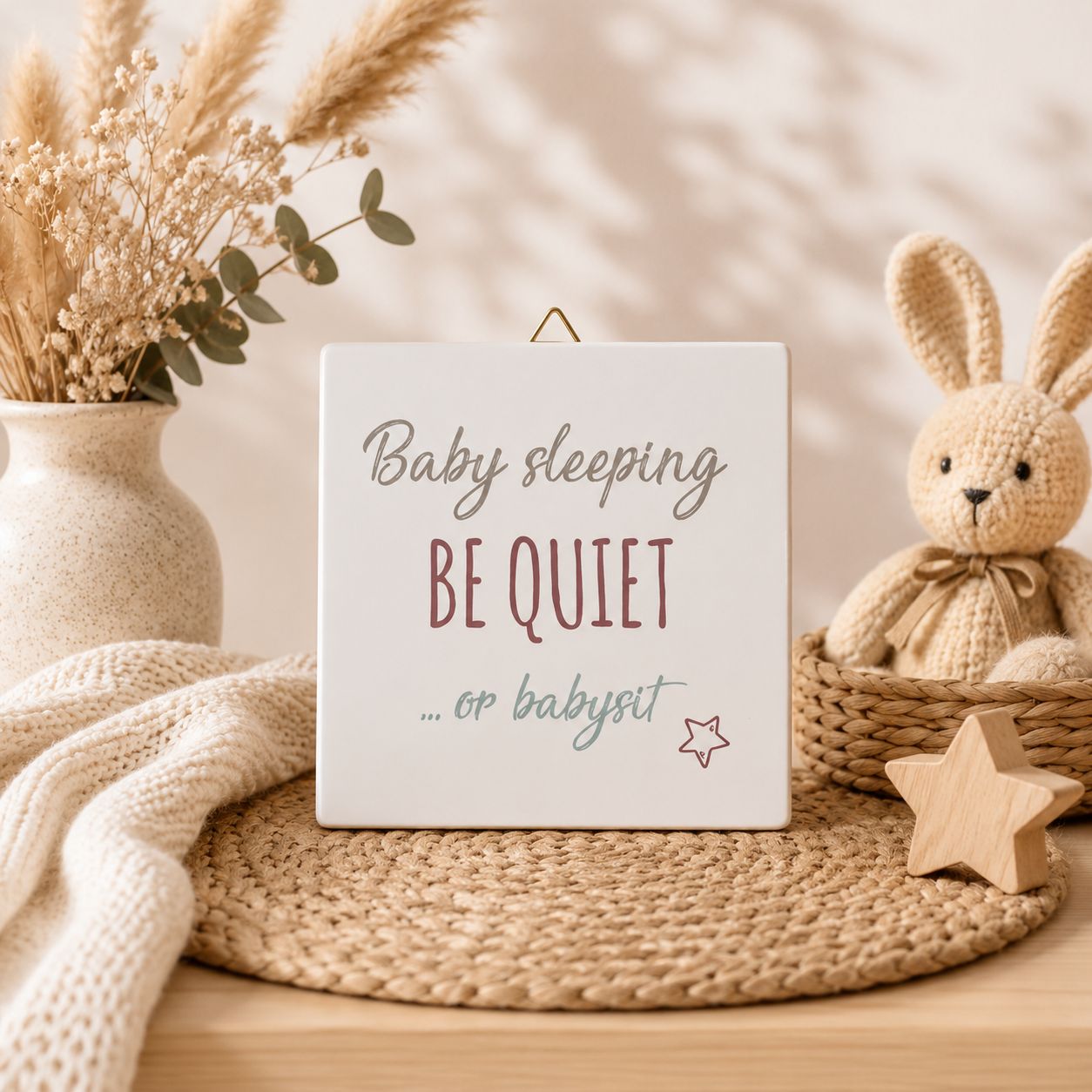 Baby Sleeping – Be Quiet Tegeltje 10x10 cm | Grappig Kraamcadeau &amp; Babykamer Decoratie