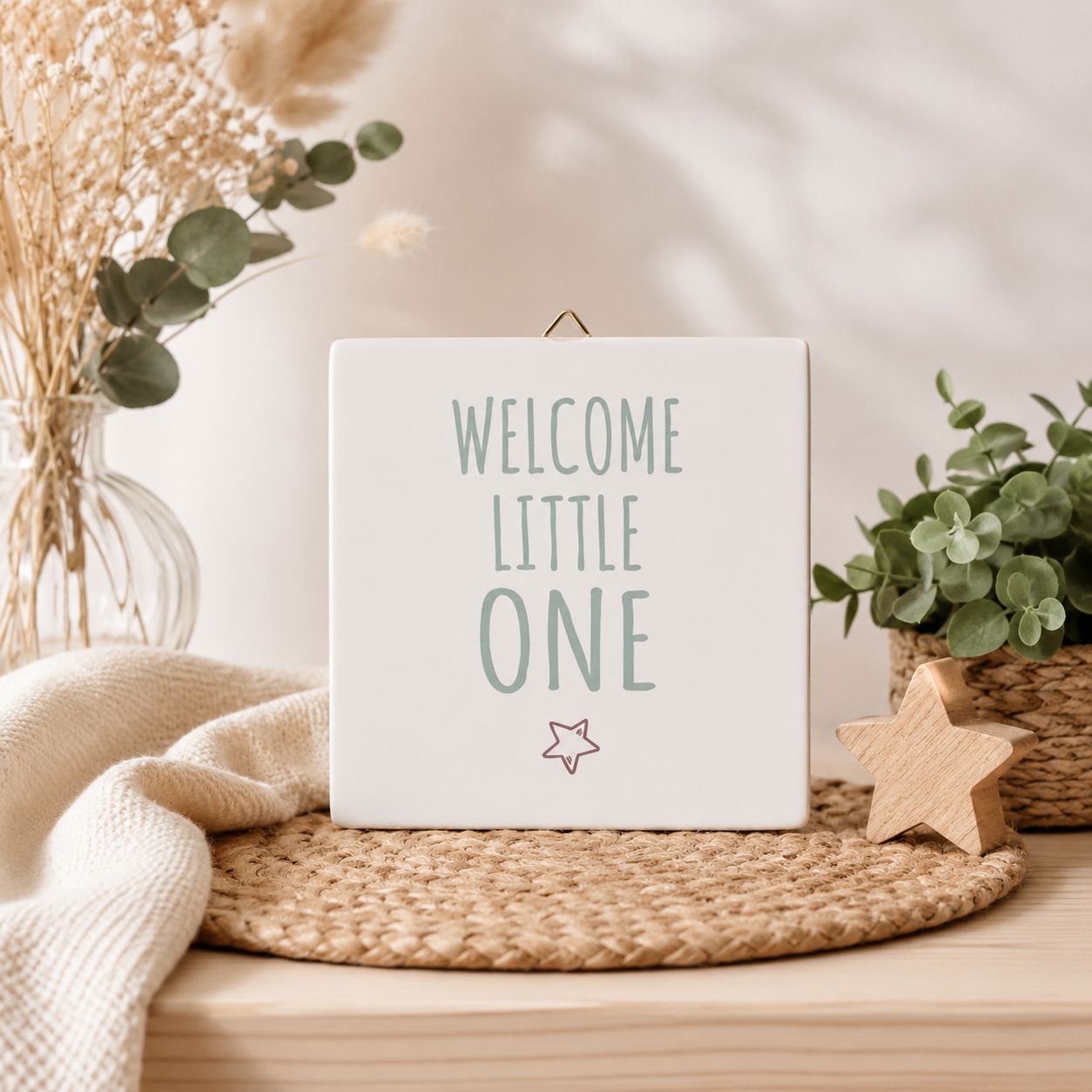 Welcome Little One Tegeltje 10x10 cm – Schattige Babykamer Decoratie &amp; Kraamcadeau