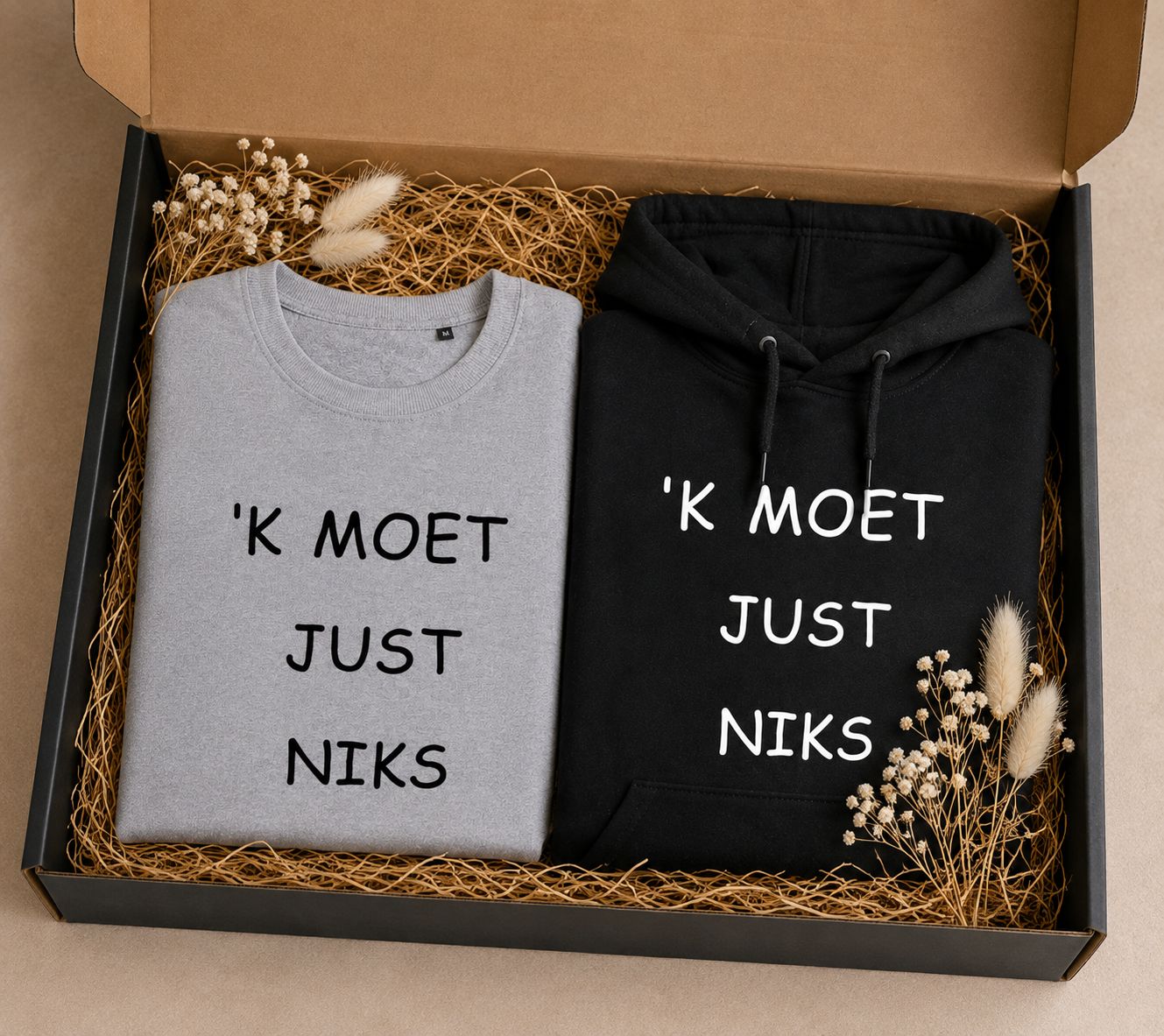 'k Moet Just Niks Duo Box | Hoodie &amp; T-shirt Cadeaubox