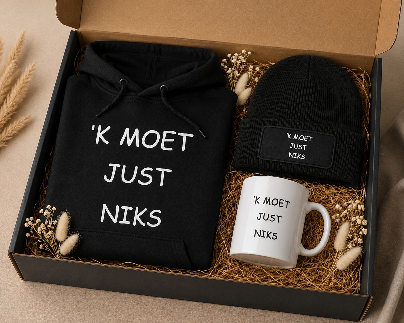 'k Moet Just Niks Winterbox | Hoodie, Beanie &amp; Mok Cadeaubox