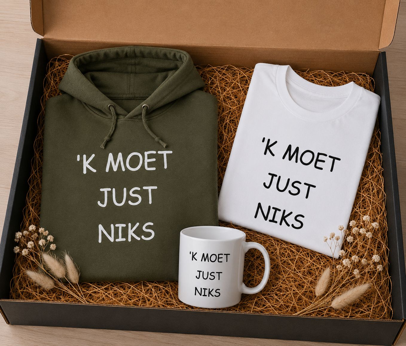 'k Moet Just Niks Comfortbox | Hoodie, T-shirt &amp; Mok Cadeaubox