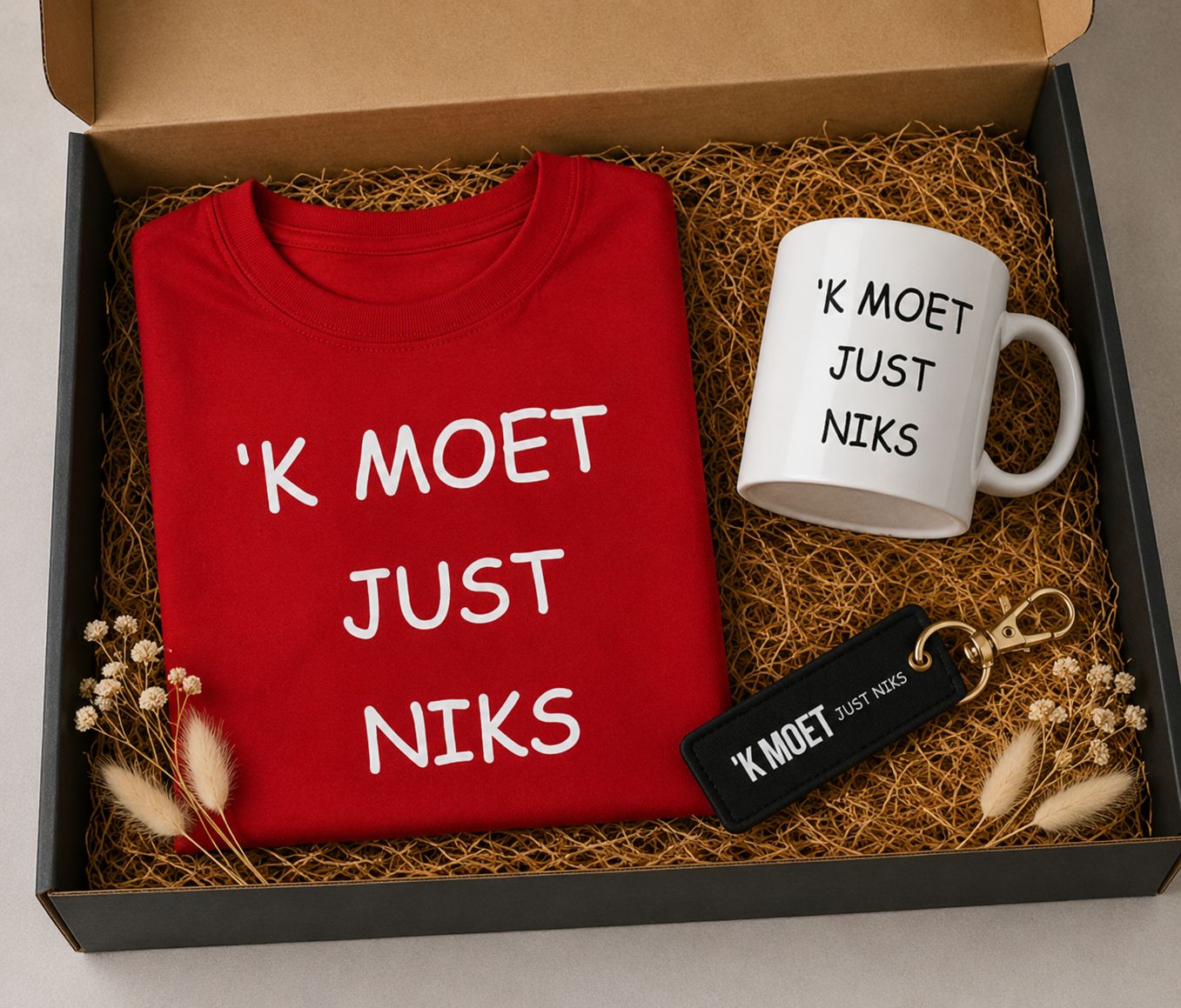 'k Moet Just Niks Koffiebox | T-shirt, Mok &amp; Sleutelhanger Cadeaubox