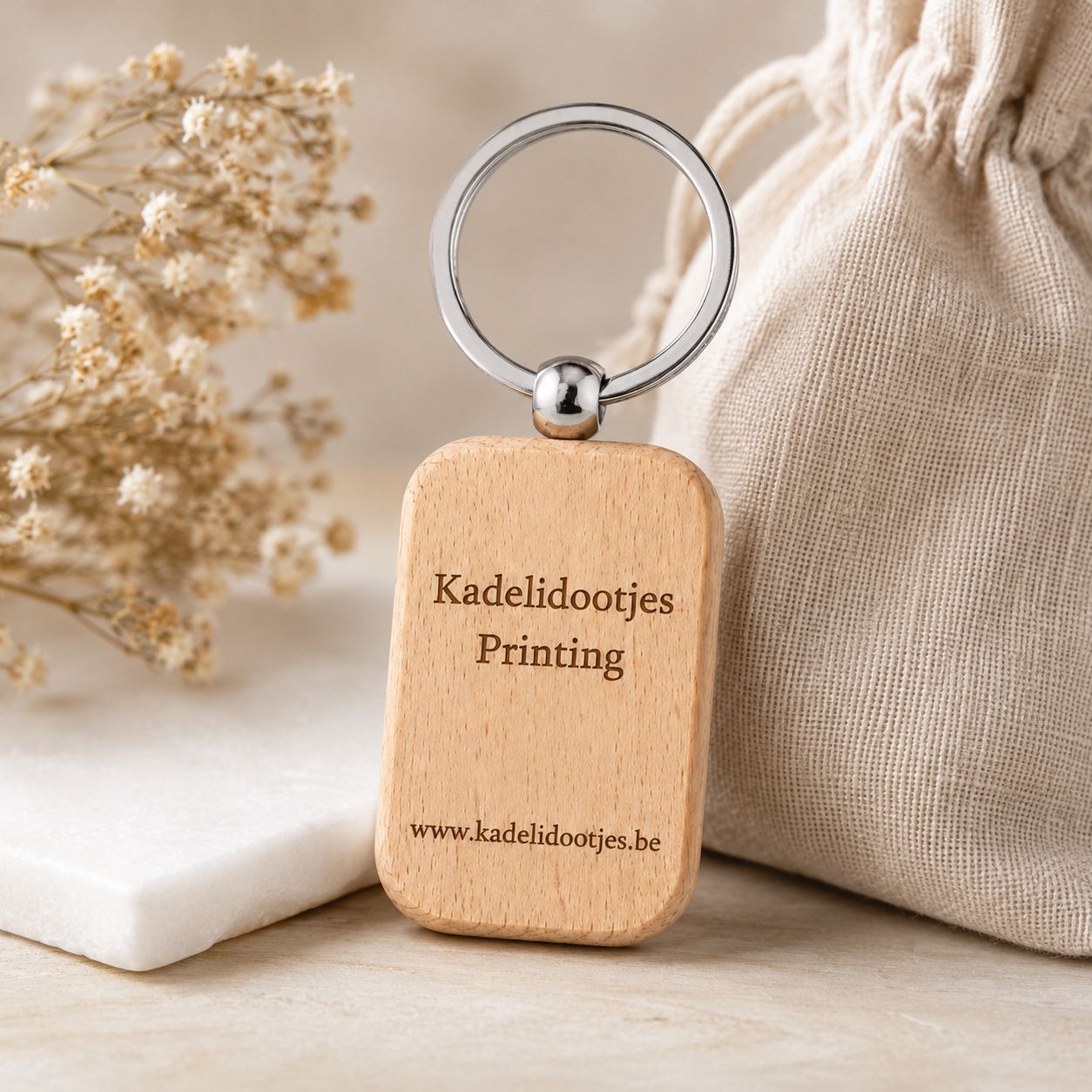 Houten Sleutelhanger Rechthoek met Bedrijfsnaam | Gepersonaliseerd  Relatiegeschenk