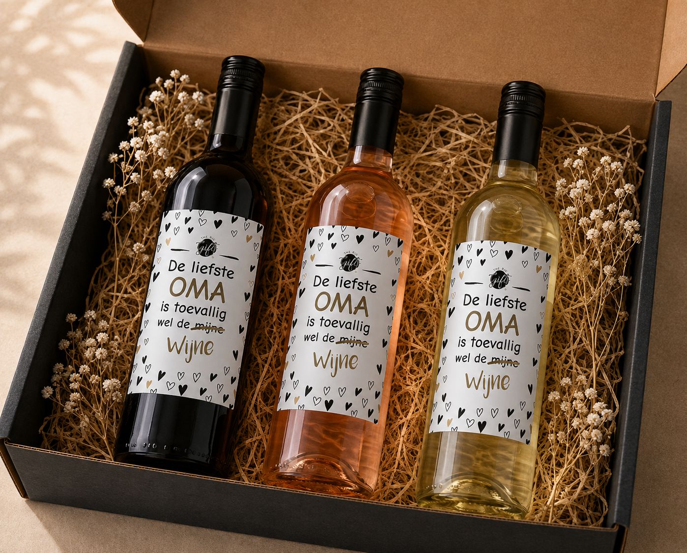 Wijncadeaubox Oma met Rode, Rosé &amp; Witte Wijn – Origineel Cadeau voor Oma