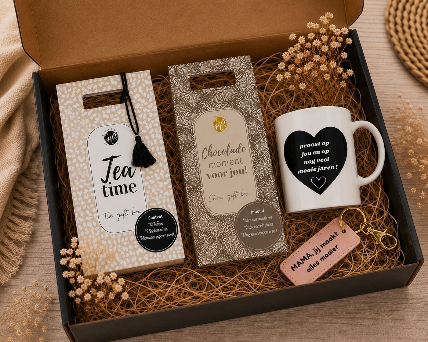 Mama Cadeaubox met Mok, Thee, Chocolade &amp; Sleutelhanger | Kadelidootjes