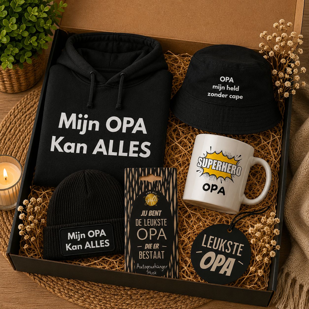 Cadeaubox voor Opa met Hoodie, Muts, Mok &amp; Cadeaus | Kadelidootjes
