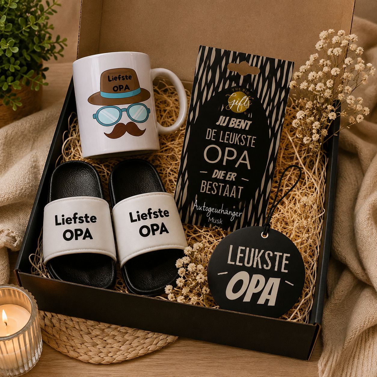 Cadeaubox voor Opa met Mok, Slippers &amp; Geurhanger | Kadelidootjes