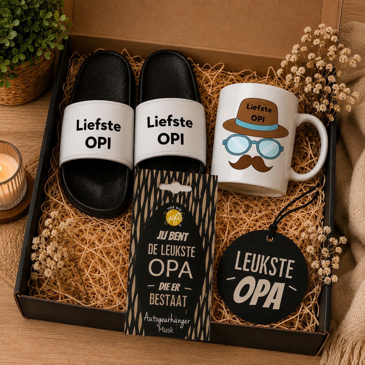 Cadeaubox voor Opi met Mok, Slippers &amp; Geurhanger | Kadelidootjes