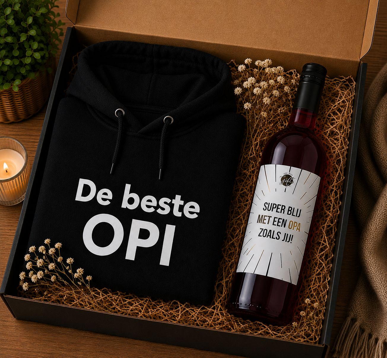 Cadeaubox voor Opi met Hoodie &amp; Wijn – Origineel Geschenk | Kadelidootjes