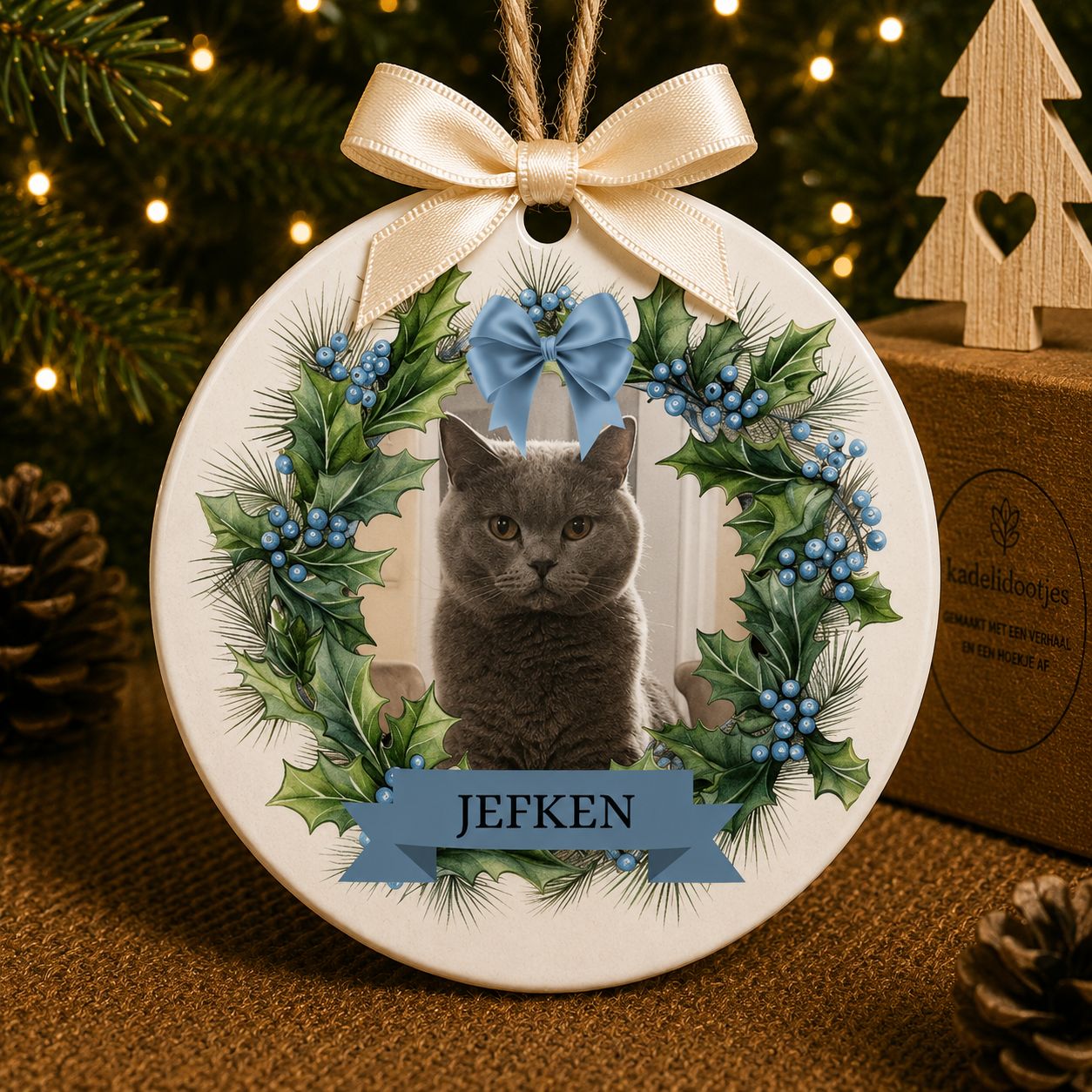 Gepersonaliseerd Kerst Ornament met Eigen Foto &amp; Naam – 8 cm | Kadelidootjes