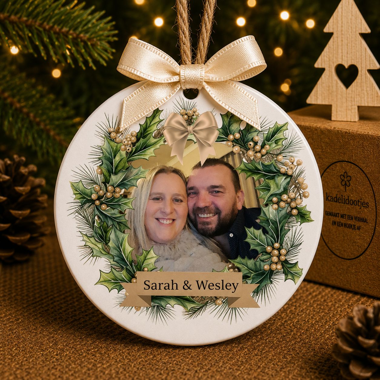 Gepersonaliseerd Kerst Ornament met Eigen Foto &amp; Naam – 8 cm | Kadelidootjes