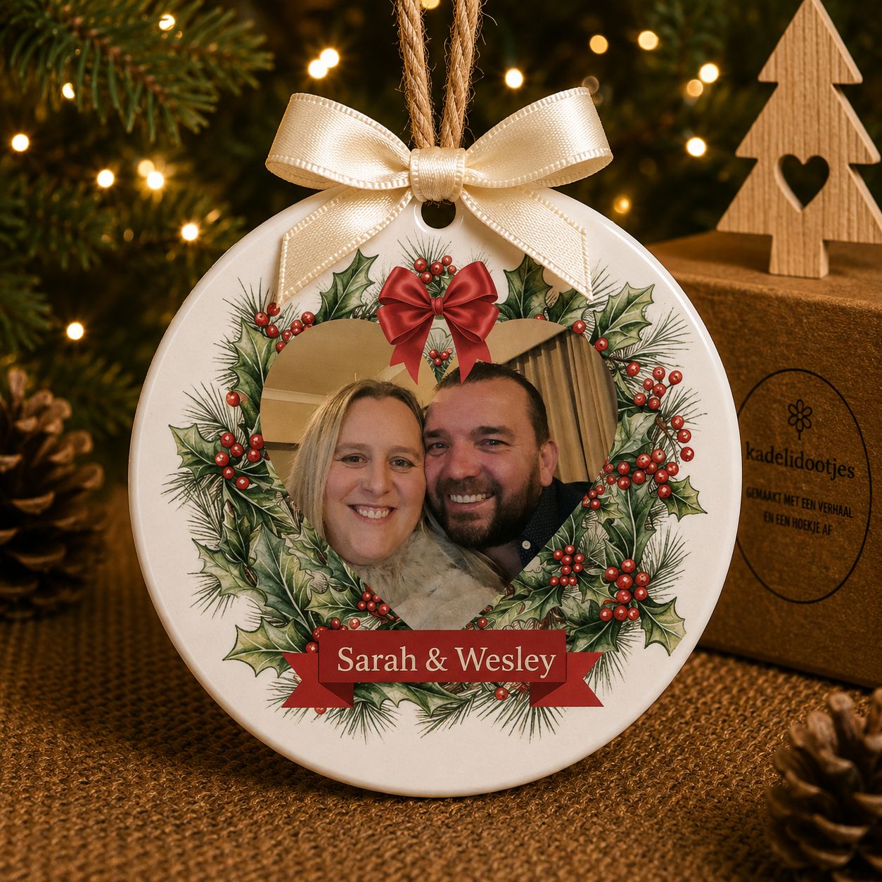 Gepersonaliseerd Kerst Ornament met Eigen Foto &amp; Naam – 8 cm | Kadelidootjes