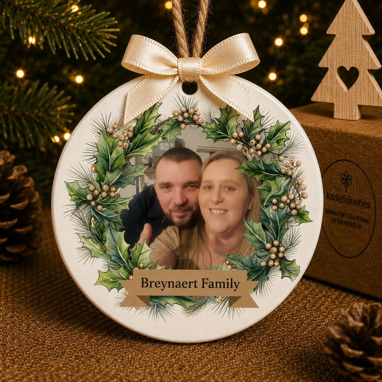 Gepersonaliseerd Kerst Ornament met Eigen Foto &amp; Naam – 8 cm | Kadelidootjes
