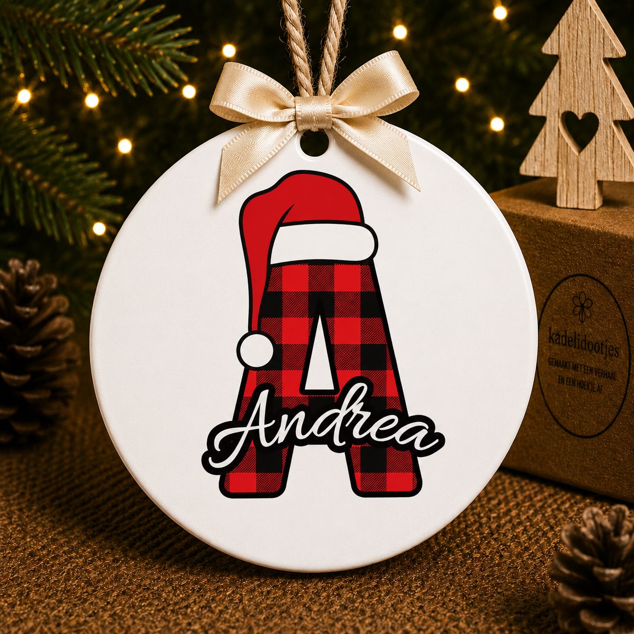 Gepersonaliseerd Kerst Ornament met Letter &amp; Naam | Kadelidootjes